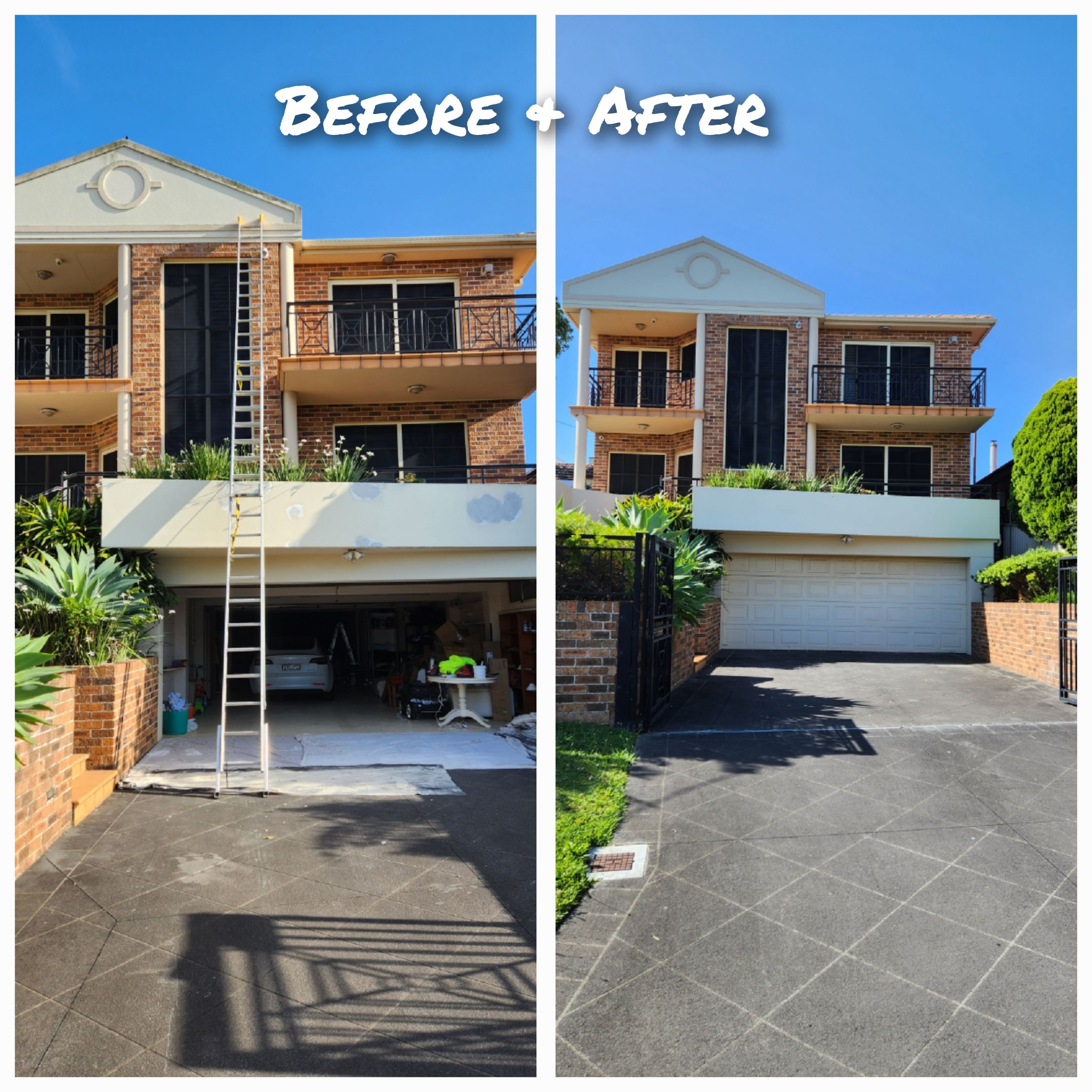 Brick residence render — before and after