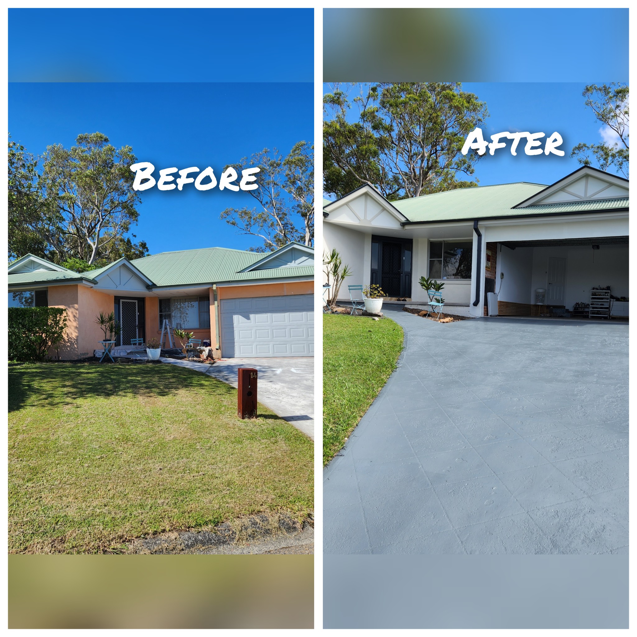 Rendered home & driveway — before and after